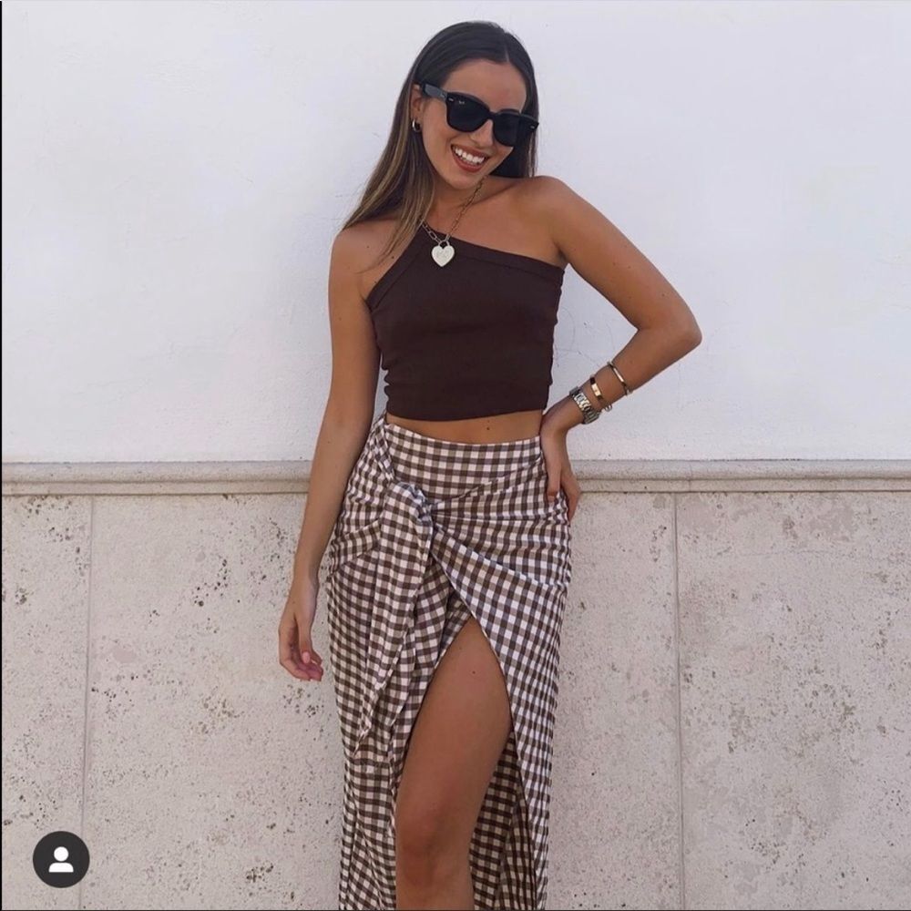 Zara Gingham Wrap Skirt Black/white color - Picture 10 of 11